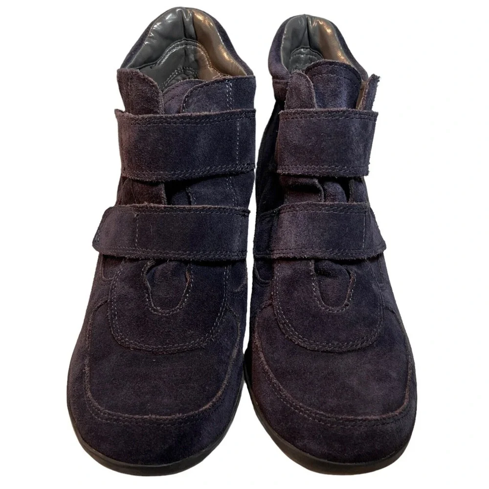 Aerosoles Best Fit Suede Leather Wedge Sneaker 8.5 Navy Blue Hook & Loop Closure